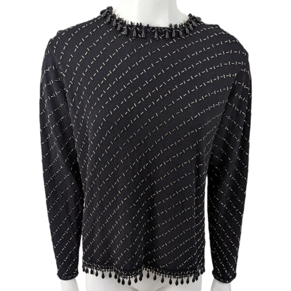 Vintage Tops - Vintage 90s Beaded Blouse Top Valerie Stevens Evening Black Women's Small